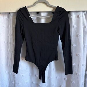 Francesca's Collections Black Square Neck Bodysuit